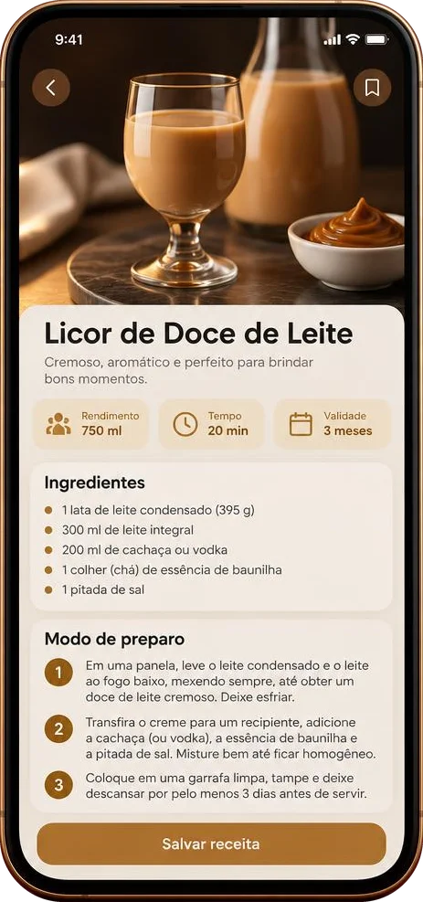 Tela do app: Licor de Doce de Leite